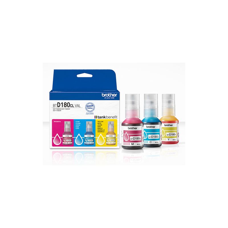 Brother 180 - Pack de 3 recargas de tinta originales BTD180CLVAL - Cian, magenta y amarillo
