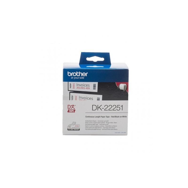 Brother DK22251 - Rouleau Etiquette Thermique 62mm x 15,24m original Brother DK-22251 - Noir sur Blanc
