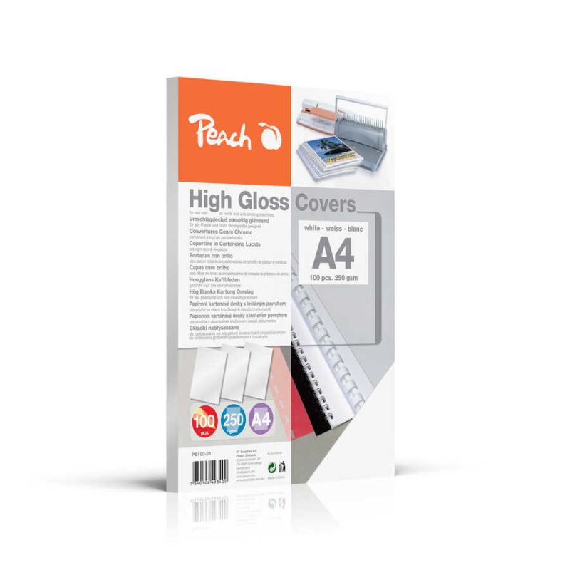 Peach A4 Glänzender Karton-Broschürenumschlag 250g/m² - PB100-01 - Schachtel mit 100 - Weiß