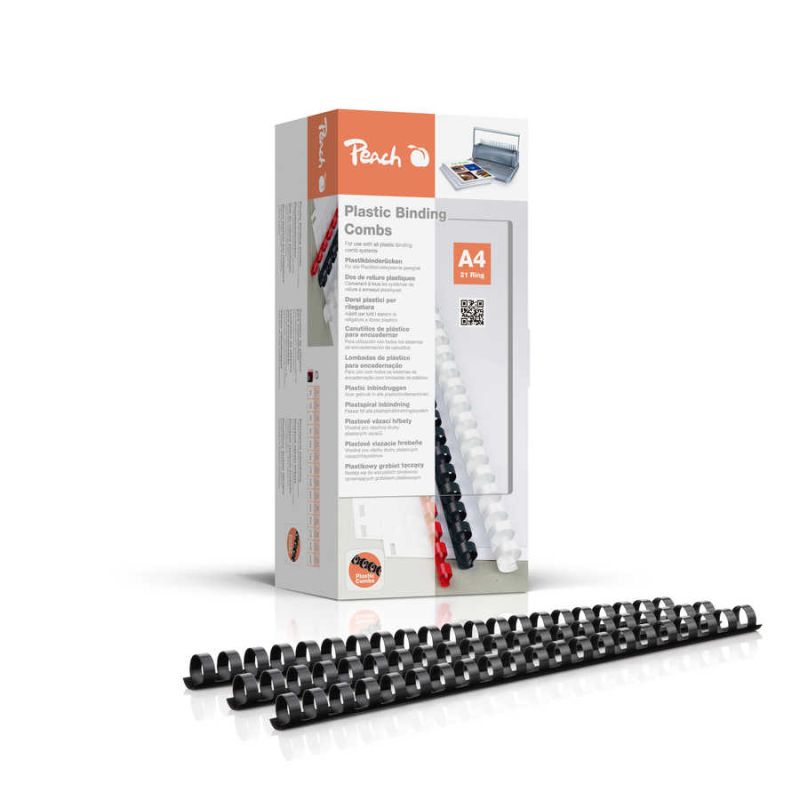 Peach 100 A4 Plastic Binding Rings 125 Sheets (14mm-21 Rings) - PB414-02 - Black