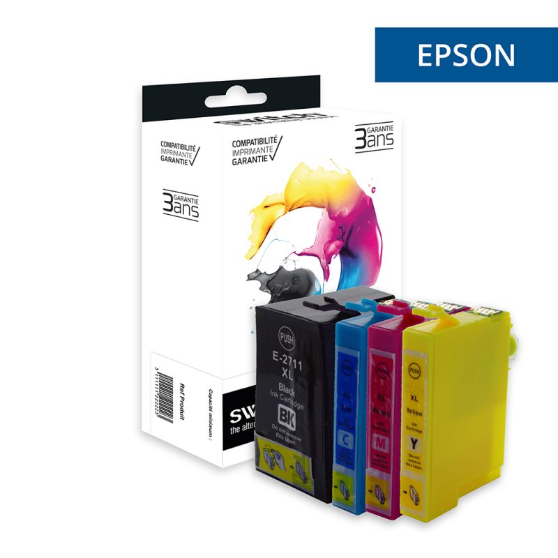 Epson 27XL - SWITCH Pack x 4 cartuchos de inyección de tinta equivalentes a C13T27154012 - Negro Cian Magenta Amarillo