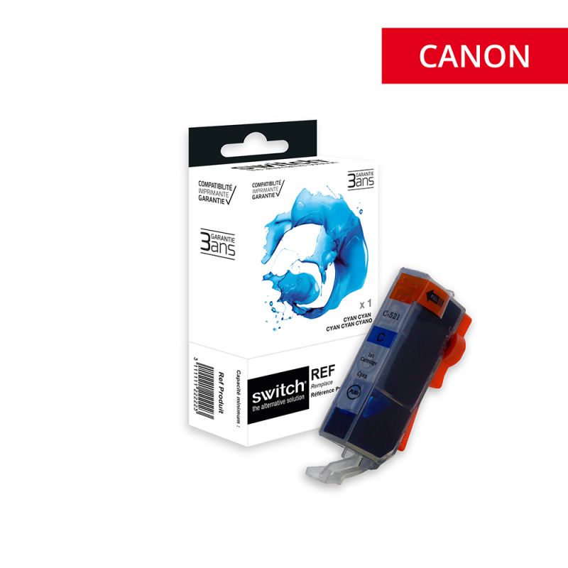 Canon 521 - SWITCH Cartucho de inyección de tinta equivalente a CLI-521C, 2934B001 - Cian