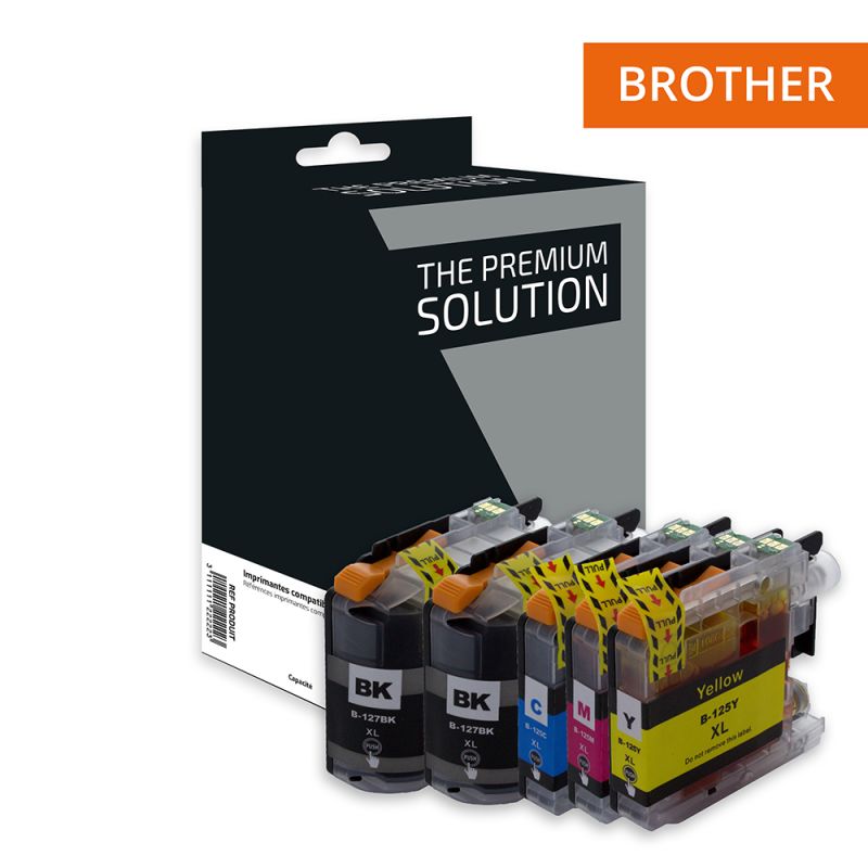 Brother 125/127 - Pack x 5 cartuchos de inyección de tinta equivalentes a LC125/127 - Negro Cian Magenta Amarillo