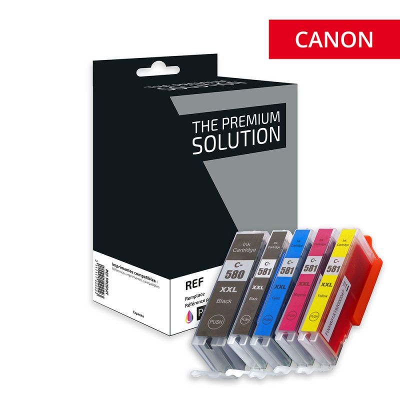 Canon 580XXL/581XXL - Pack x 5 jet d'encre équivalent à PGI580PGBKXXL, CLI581XXL - BPBCMY