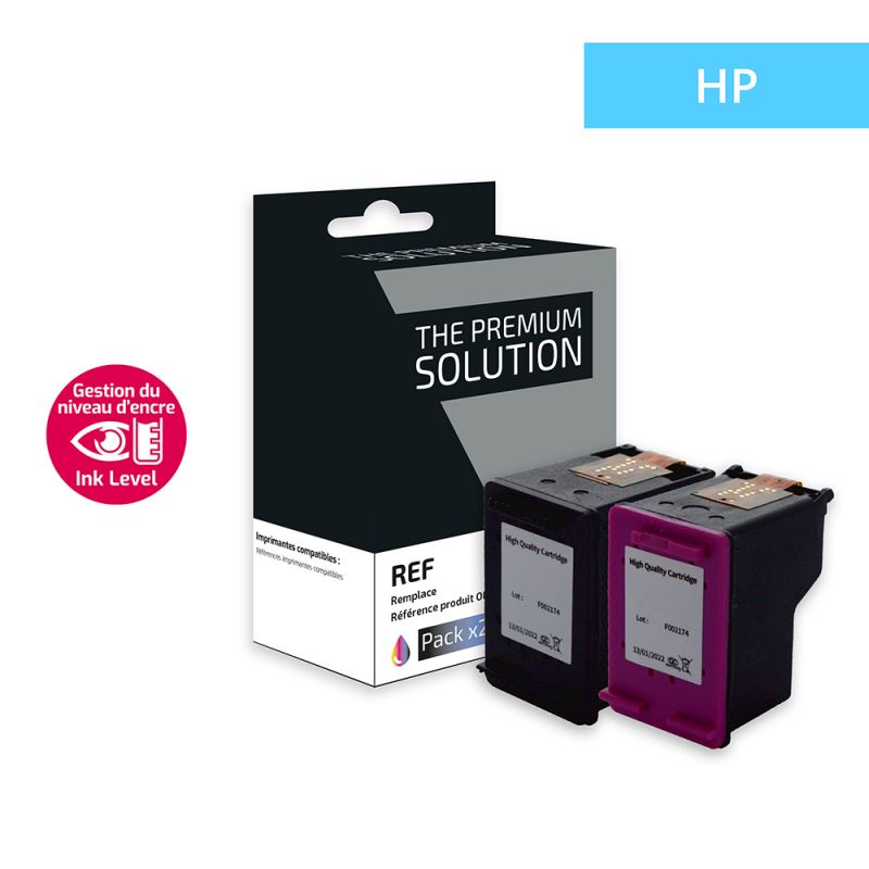 Hp 302XL - Confezione di 2 getto d'inchiostro “Ink Level” compatibile con  F6U68AE, F6U67AE - Nero + Tricolore