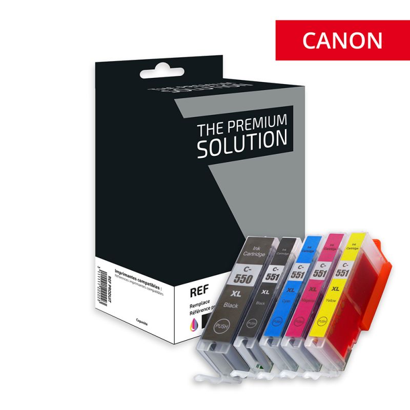 Canon 550XL/551XL - Pack x 5 PGI550PGBKXL, CLI551XL compatible ink jets -  BPBCMY