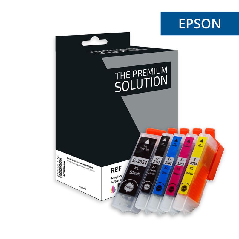 Epson 33XL - Pack x 5 jet d'encre équivalent à C13T33574012 - Black Cyan Magenta Yellow Photo