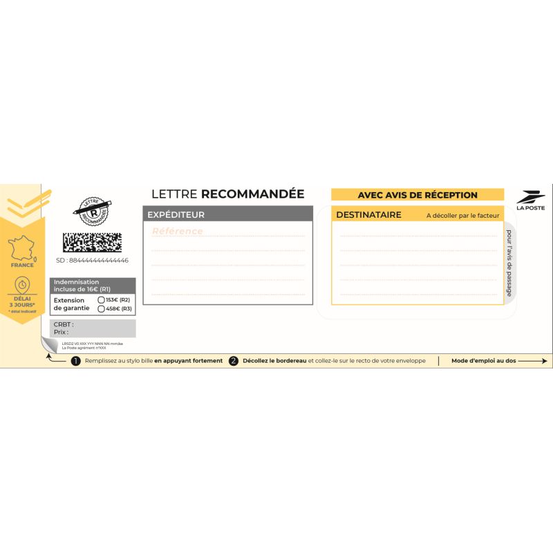 Boite de 200 recommandes avec AR avec CB