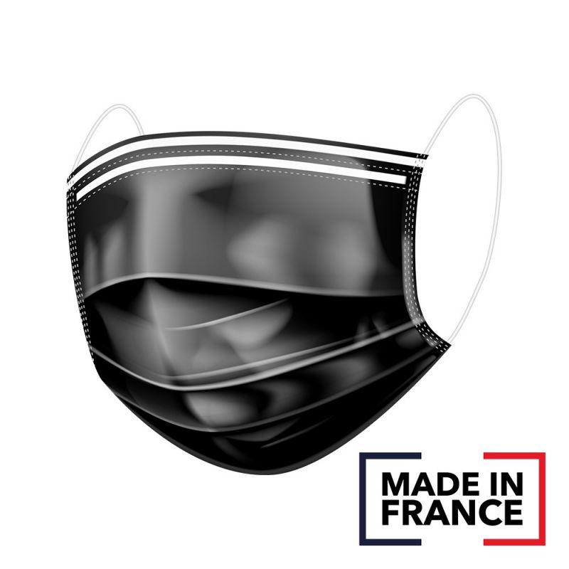 Masque Chirurgical noir 'Made in France' Auriol 3 plis type IIR