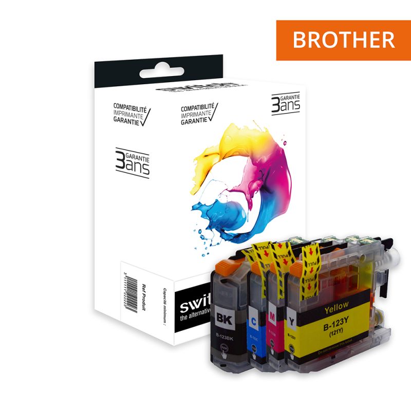 Brother 123 - SWITCH Confezione di 4 getto d’inchiostro, compatibile con LC123 - Nero Ciano Magenta Giallo