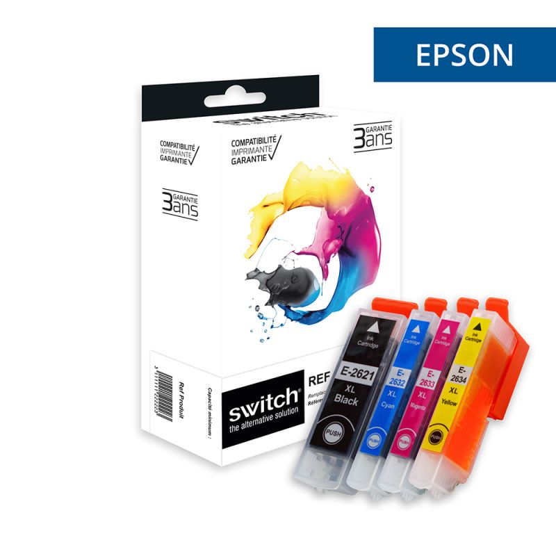 Epson 26XL - SWITCH Confezione di 4 getto d’inchiostro, compatibile con C13T26364012 - Nero Ciano Magenta Giallo