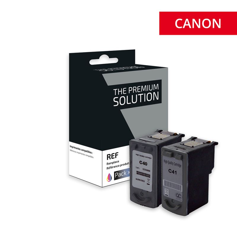 Canon 40/41 - Pack x 2 jet d'encre équivalent à PG40, CL41, 0615B001, 0615B036 - Black + Tricolor