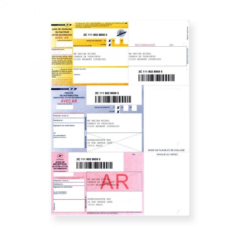 Box of 1,000 registered post envelopes A4 format with confirmation receipt and Barcode