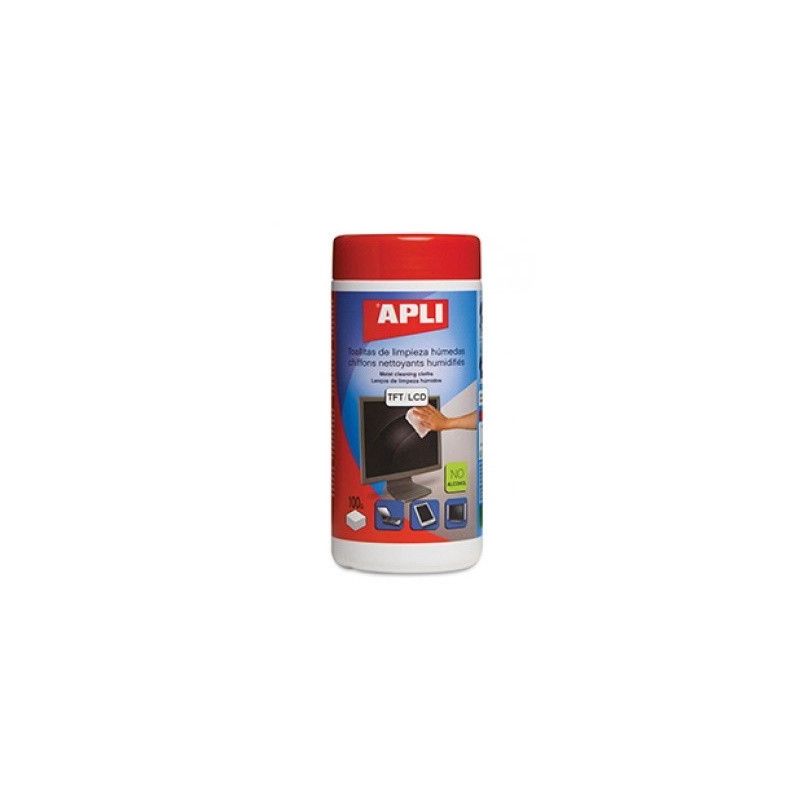 Toallitas para limpieza de pantallas APLI, 1 caja de 100 toallitas