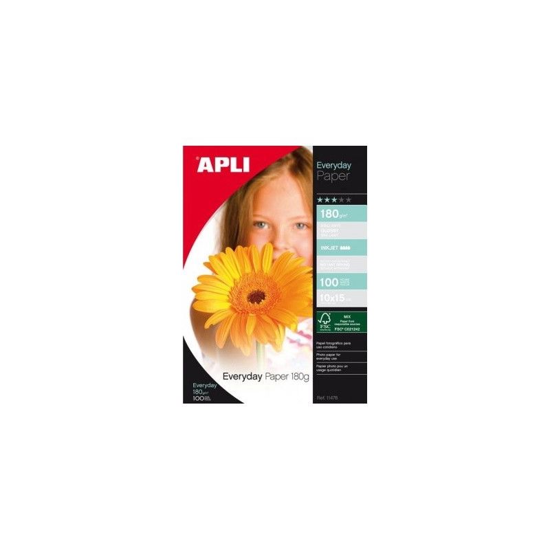 APLI Papier photo brillant 10x15 180g/m², 100 feuilles