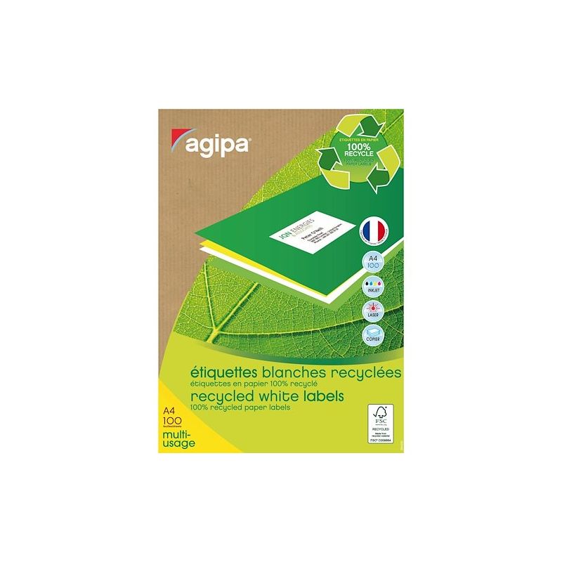 AGIPA 101187 Boîte de 2400 Etiquettes Recyclées Multi-usages 70x37mm