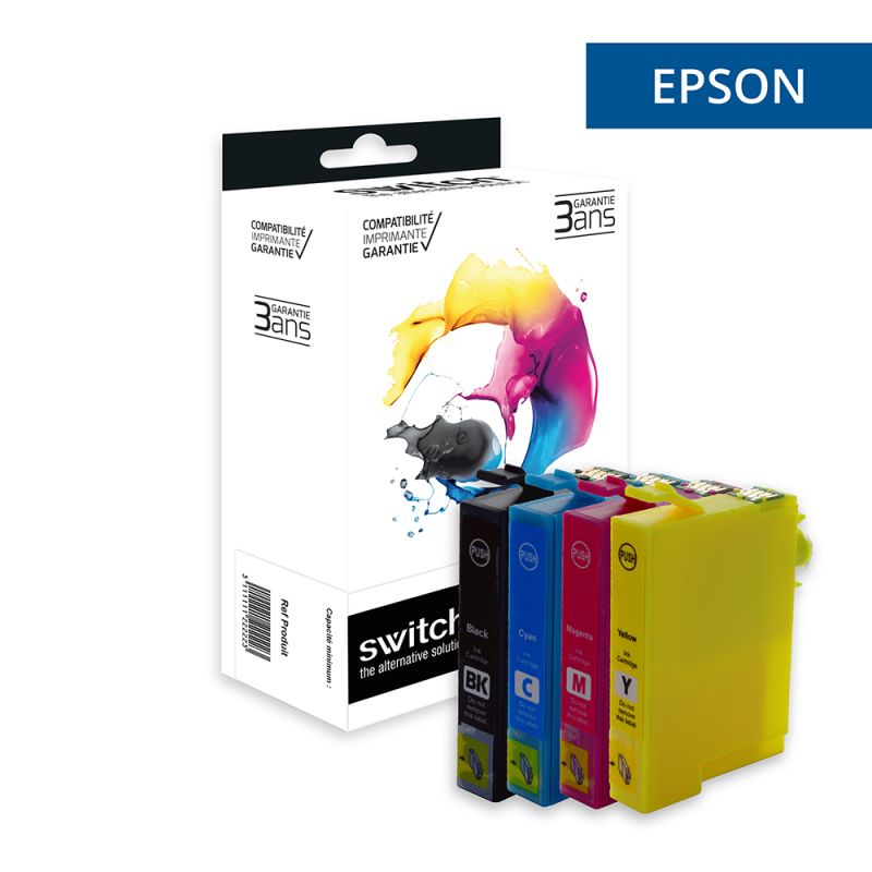 Epson 1285 - SWITCH Pack x 4 jet d'encre équivalent à C13T12854011 - Black Cyan Magenta Yellow