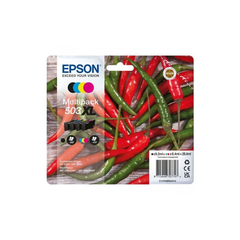 Epson 503XL - Confezione di 4 getto d’inchiostro originale C13T09R64010 - Nero Ciano Magenta Giallo