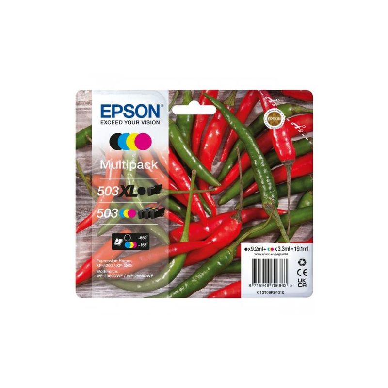 Epson 503XL - Pack x 4 C13T09R94010, 503XL503 original ink jets - Black Cyan Magenta Yellow