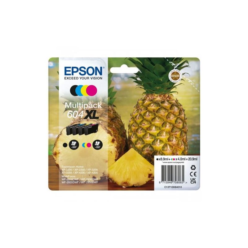 Epson 604XL - Confezione di 4 getto d’inchiostro originale C13T10H64010 - Nero Ciano Magenta Giallo