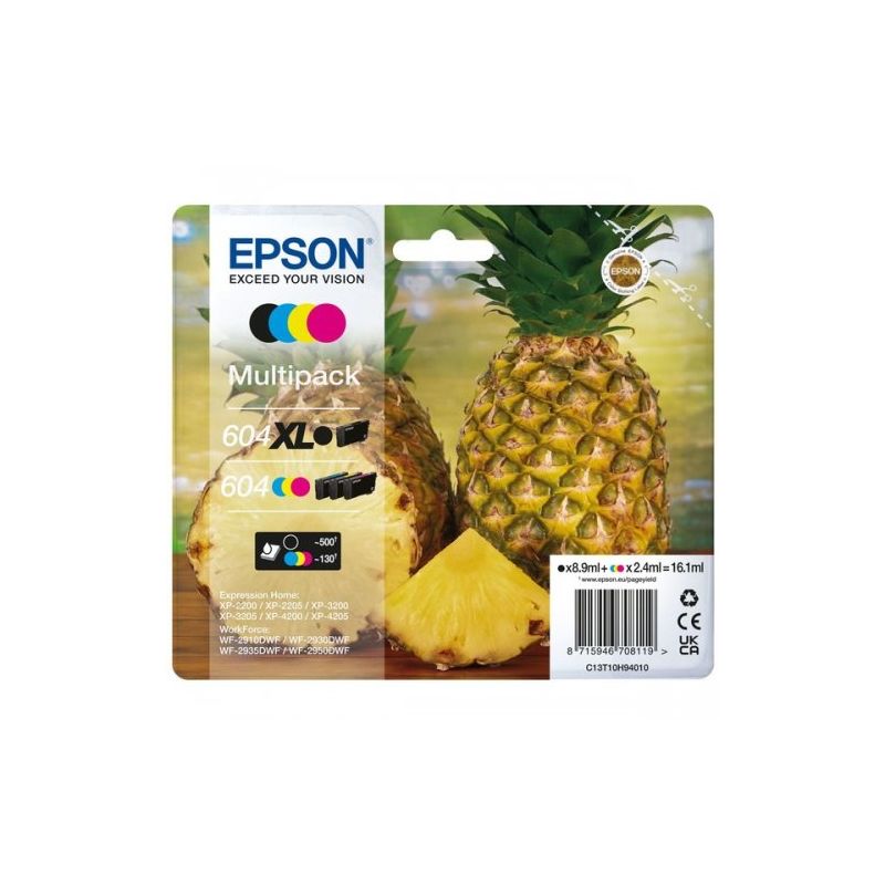 Epson 604XL - Confezione di 4 getto d’inchiostro originale C13T10H94010 - Nero Ciano Magenta Giallo