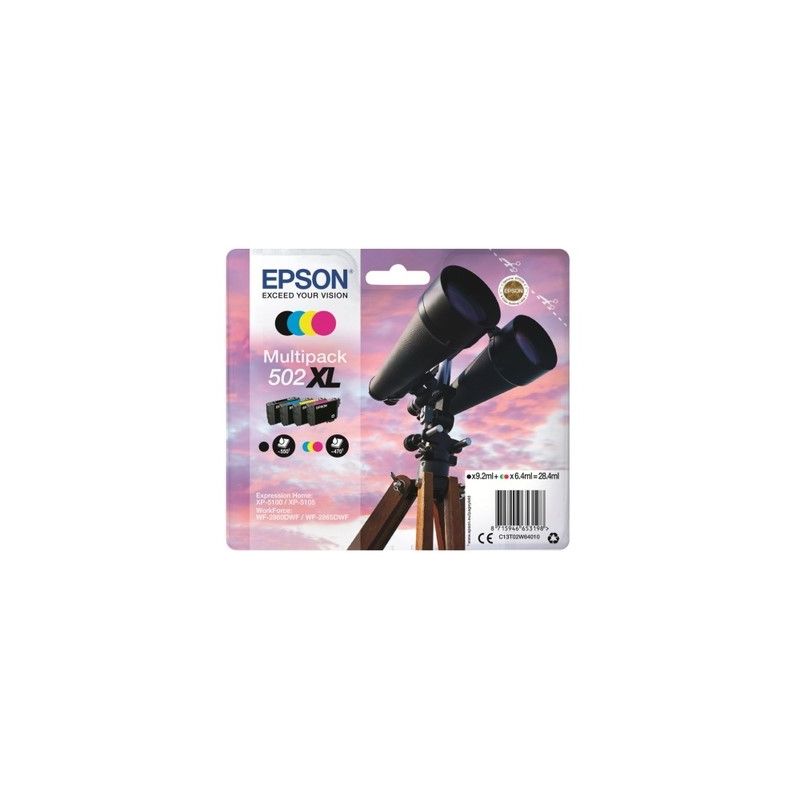 Epson 502XL - Pack x 4 cartuchos de inyección de tinta original T02W640 - Negro Cian Magenta Amarillo