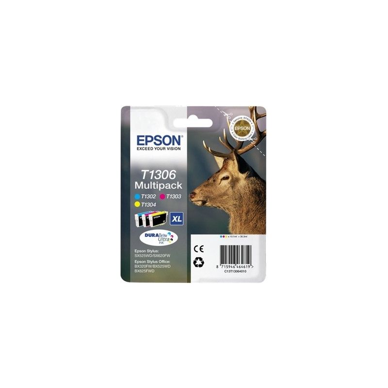 Epson T1306 - Pack x 3 cartuchos de inyección de tinta original C13T13064012 - Cian Magenta Amarillo