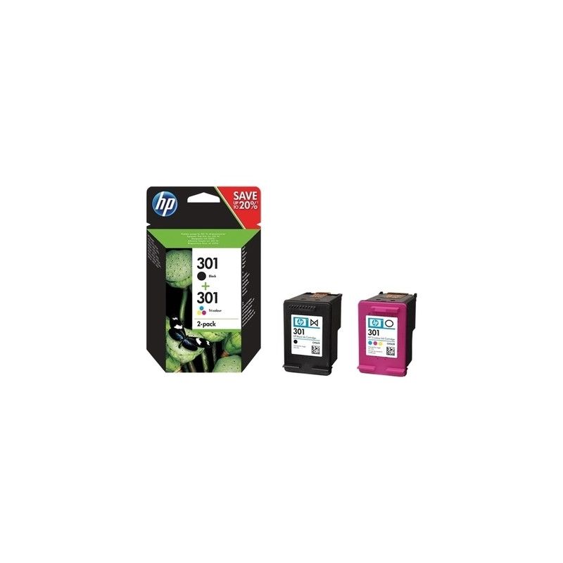 Hp 301 - Pack x 2 N9J72AE original ink jets - Black + Tricolor